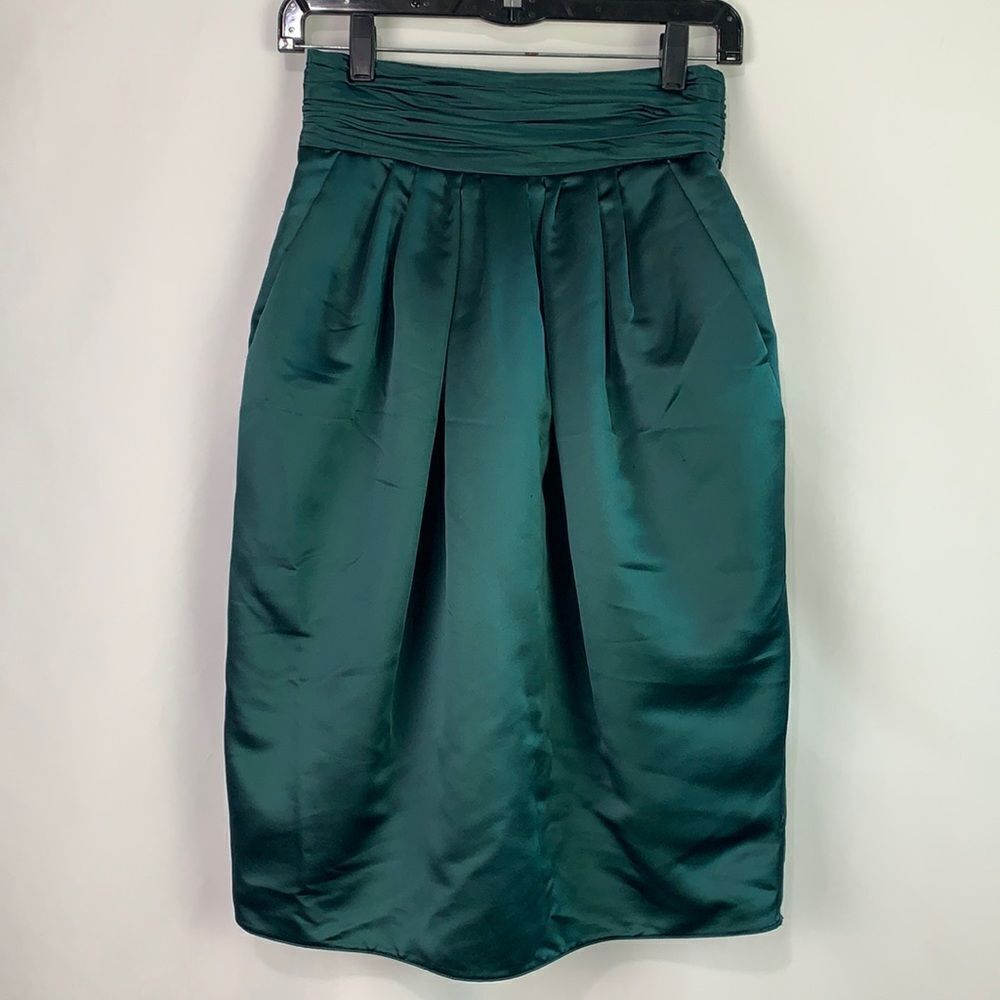 Armani Collezioni green pleated satin with pockets skirt